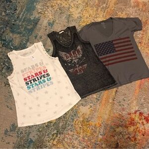 Lot of 3 Maurices & Go Couture USA Stars Stripe Flag Shirt Tanks Medium Olympics